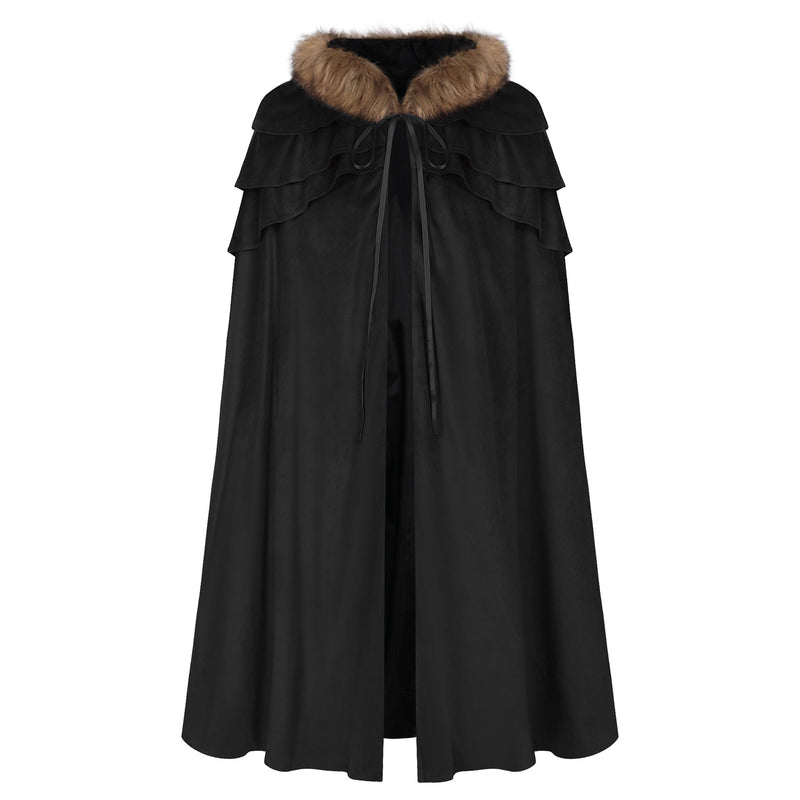 Medieval Viking Fur Cape Costume for Men Steampunk Renaissance King Cloak Robe for LARP Cosplay Halloween Costume