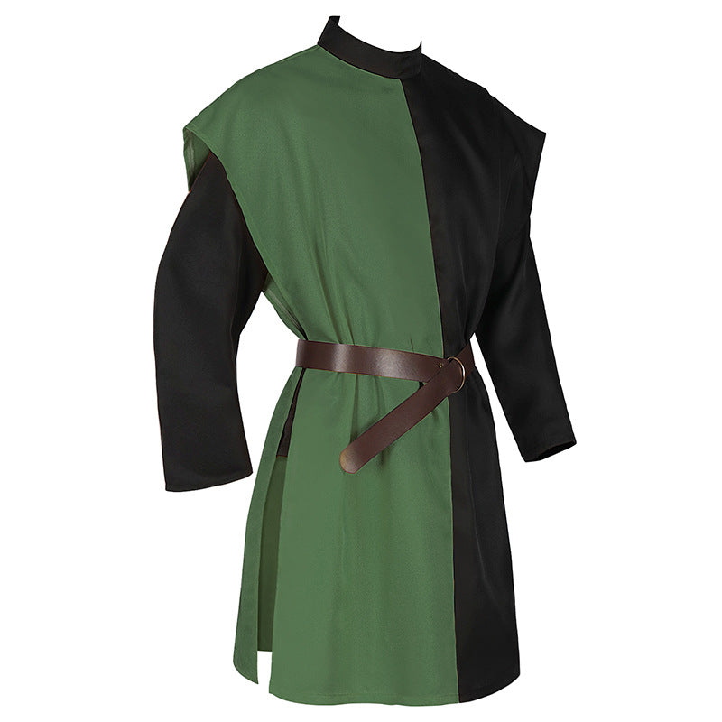 Medieval Viking Men Tunic Contrast Color Tops Knight Warrior Costume Shirt