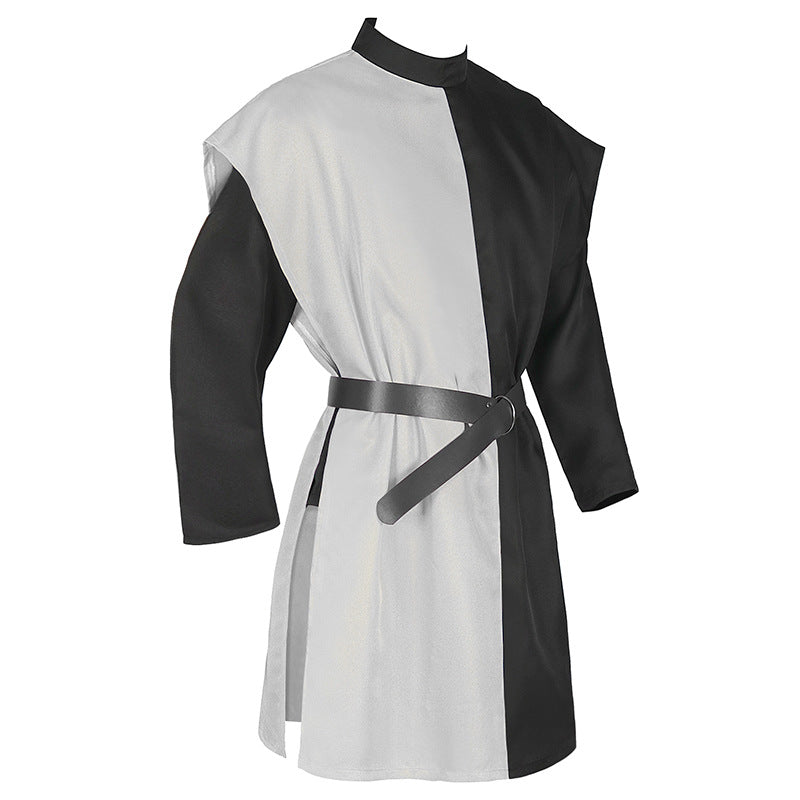 Medieval Viking Men Tunic Contrast Color Tops Knight Warrior Costume Shirt