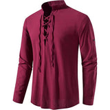 Men's 100% Cotton Retro Style Lace up Long Sleeve Shirts for Medieval Viking Hippie