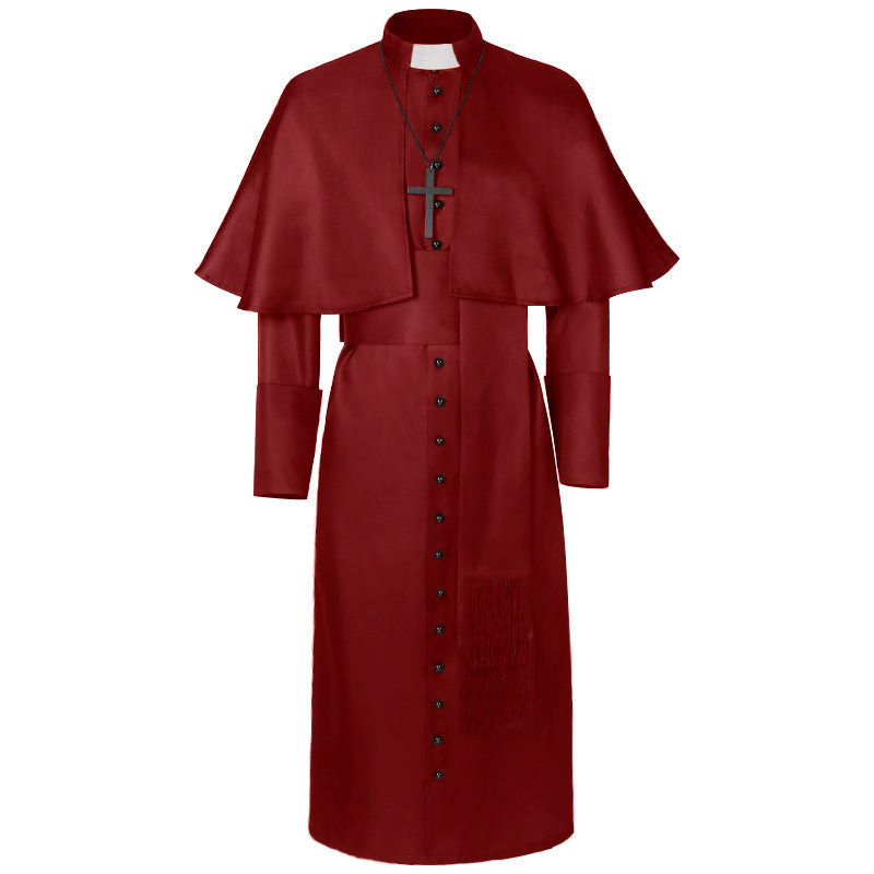 Men's Clergy Robe Black Priest Pulpit Robe Vestments with Belt Cosplay Hiipps Men's Clergy Robe Black Priest Pulpit Robe Vestments with Belt Cosplay Hiipps