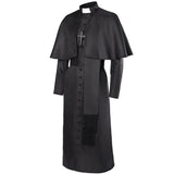 Men's Clergy Robe Black Priest Pulpit Robe Vestments with Belt Cosplay Costume