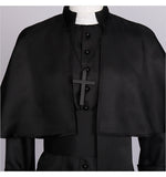 Men's Clergy Robe Black Priest Pulpit Robe Vestments with Belt Cosplay Costume