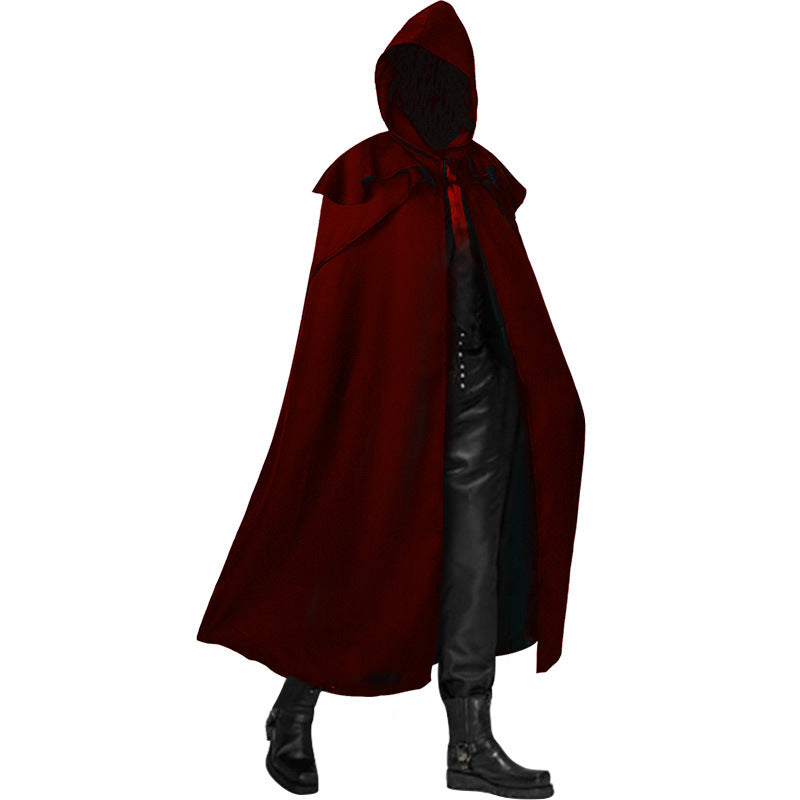 Men's Hooded Cape Robe Cloak Knight Costume Gothic Halloween Cosplay Costume Robe Wizard Tunic