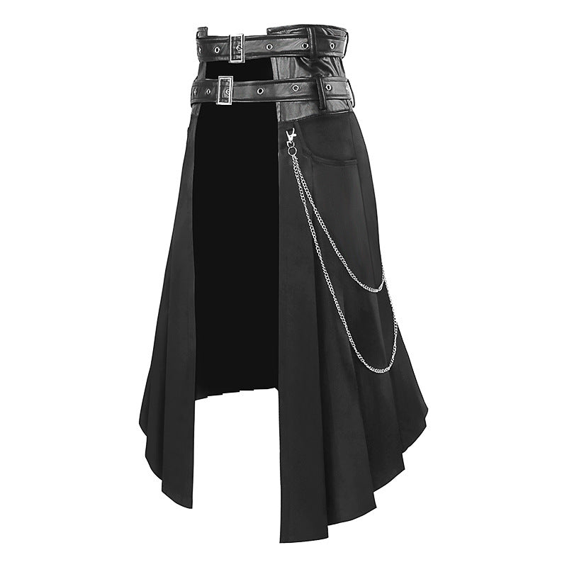 Men's Leather Skirts Medieval Cosplay Gothic Punk Maxi Chain Cosplay Skirt