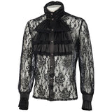 Men's Medieval Lace Shirt Jabot Collar Victorian Gothic Halloween Black Tops Long Sleeves
