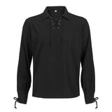 Men's Medieval Renaissance Viking Pirate Costume Long Sleeve Linen Shirt V Neck Lace Up Retro T-Shirt