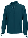 Men's Medieval Renaissance Viking Pirate Costume Long Sleeve Linen Shirt V Neck Lace Up Retro T-Shirt
