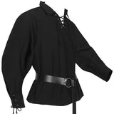 Men's Medieval Renaissance Viking Pirate Costume Long Sleeve Linen Shirt V Neck Lace Up Retro T-Shirt