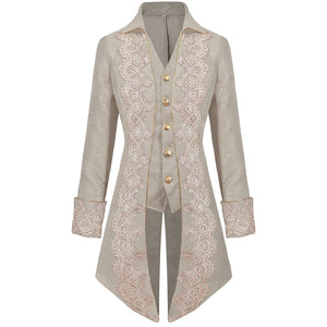 Men's Medieval Tailcoat Jacket Embroidery Vintage Gothic Steampunk Tuxedo