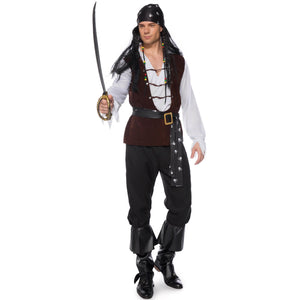 Men's Pirate Costume Baroque Caribbean Buccaneer Privateer Cosplay Halloween Outfit