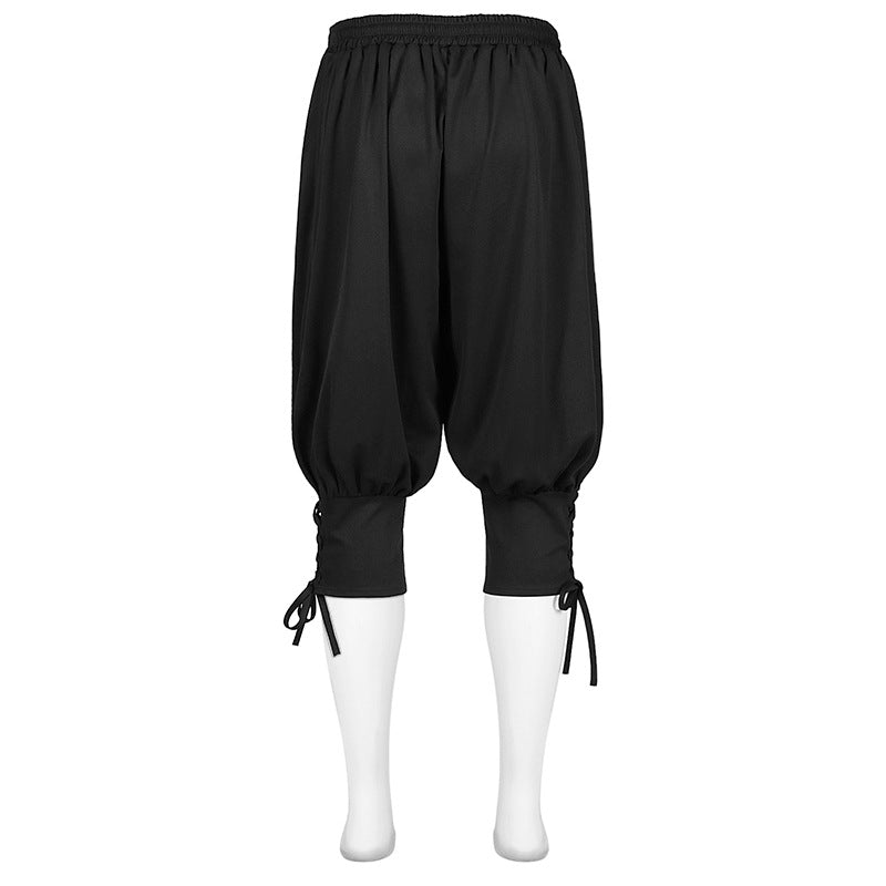 Men's Renaissance Colonial Pants Medieval Viking Trousers Pirate Cosplay Costume Back Lace Up Shorts