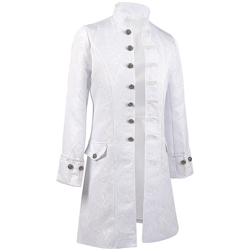 Men's White Steampunk Jacket Gothic Frock Tailcoat Uniform Halloween Costume