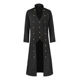 Mens Retro Medieval Solid Color Long Sleeve Stand Collar Three Breasted Mens Coat Strap Waist Length Stockade Jacket