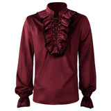 Mens Shirts Linen Shirt Gothic Ruffled Collar Long Sleeves Steampunk Ruffle Shirt