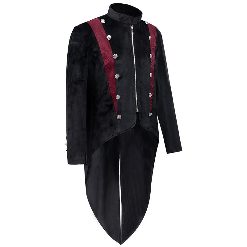 Mens Stand Collar Steampunk Tailcoat Jacket Gothic Zipper Viking Renaissance Formal Tuxedo Cosplay Costumes