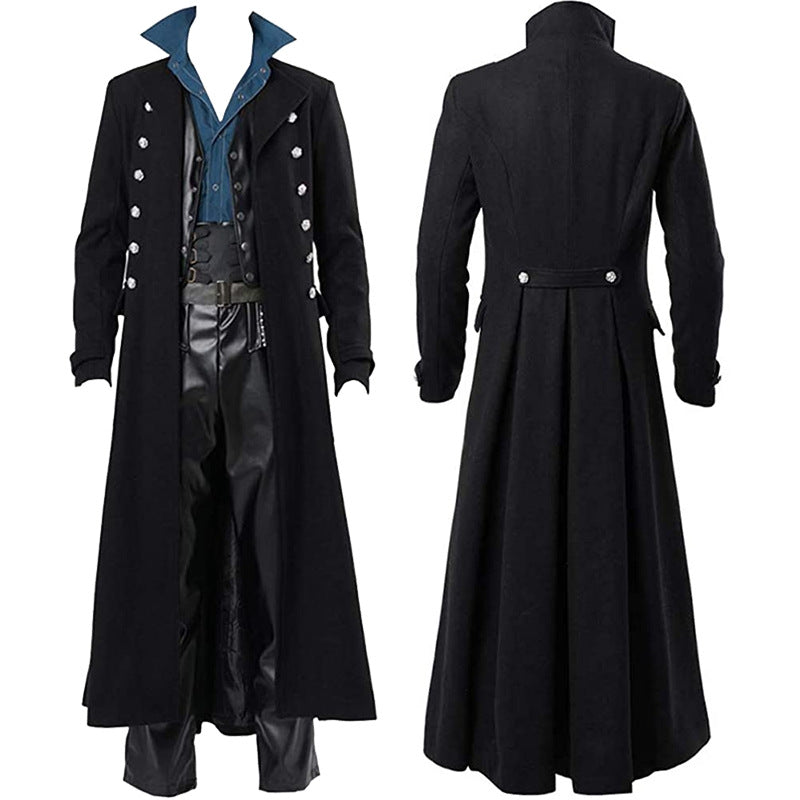 Mens Steampunk Vintage Jacket Gothic Victorian Frock Coat Uniform Halloween Costume Tailcoat