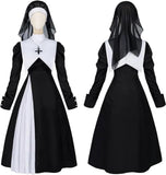 Halloween Nun Costume for Women Cosplay Costume Dress Outfit Nun Habit with Nun Hat&White Collar& Cross Pendant