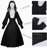 Nun Costume for Women Nun Cosplay Black Dress with Headpiece Halloween Outfit