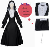 Nun Costume for Women Nun Cosplay Black Dress with Headpiece Halloween Outfit
