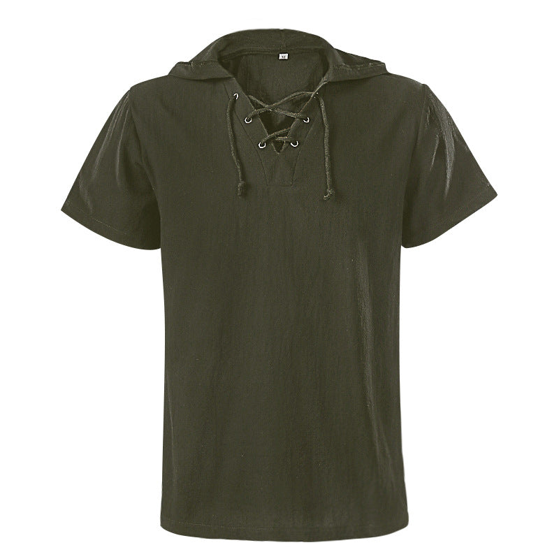 Retro Renaissance Hooded Collar Loose Short-Sleeved Shirt Medieval Wear