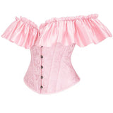 Women Corset Top with Lace Sleeve Sexy Bustier Lingerie Waist Cincher Costume Tops