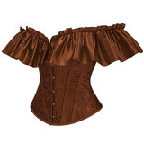 Women Corset Top with Lace Sleeve Sexy Bustier Lingerie Waist Cincher Costume Tops