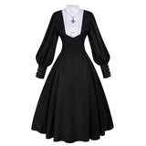 Nun Costume for Women Nun Cosplay Black Dress with Headpiece Halloween Outfit