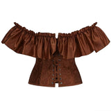 Women Corset Top with Lace Sleeve Sexy Bustier Lingerie Waist Cincher Costume Tops