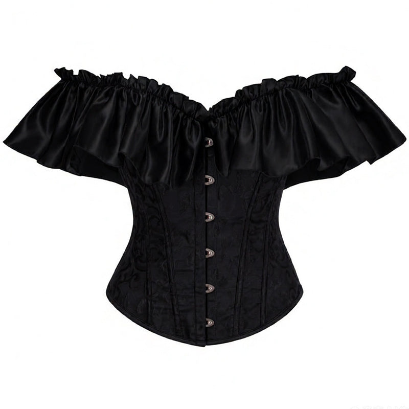 Women Corset Top with Lace Sleeve Sexy Bustier Lingerie Waist Cincher Costume Tops