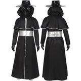 5PCS Plague Doctor Mask Costumes Cloak Set for Adults Black Plague Doctor Robe with Gloves Halloween Cosplay Outfit Men