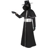 5PCS Plague Doctor Mask Costumes Cloak Set for Adults Black Plague Doctor Robe with Gloves Halloween Cosplay Outfit Men