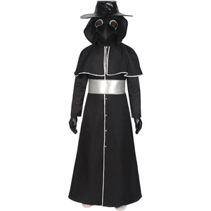 5PCS Plague Doctor Mask Costumes Cloak Set for Adults Black Plague Doctor Robe with Gloves Halloween Cosplay Outfit Men