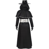 5PCS Plague Doctor Mask Costumes Cloak Set for Adults Black Plague Doctor Robe with Gloves Halloween Cosplay Outfit Men