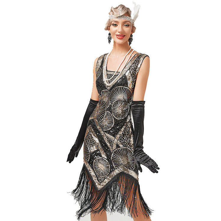 Plus Size 1920s Art Deco Fringed Sequin Dress Flapper Gatsby Costume Dress for Women