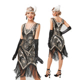 Plus Size 1920s Art Deco Fringed Sequin Dress Flapper Gatsby Costume Dress for Women