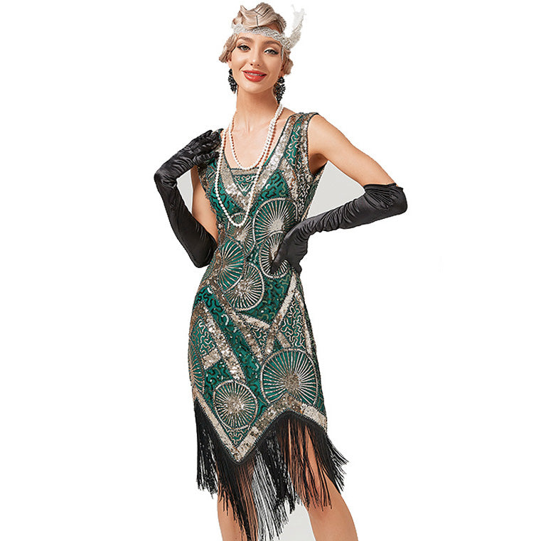 sequin flapper dress plus size Plus Size Green Stella Flapper Dress