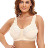 Plus Size Front Closure Posture Bra Seamless Ultra-Thin Embroidered Transparent Bra