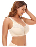 Plus Size Front Closure Posture Bra Seamless Ultra-Thin Embroidered Transparent Bra