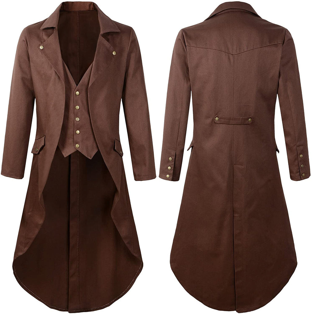 Plus Size Men's Gothic Victorian Coat Steampunk Vintage Tailcoat Jacquard Medieval Suit