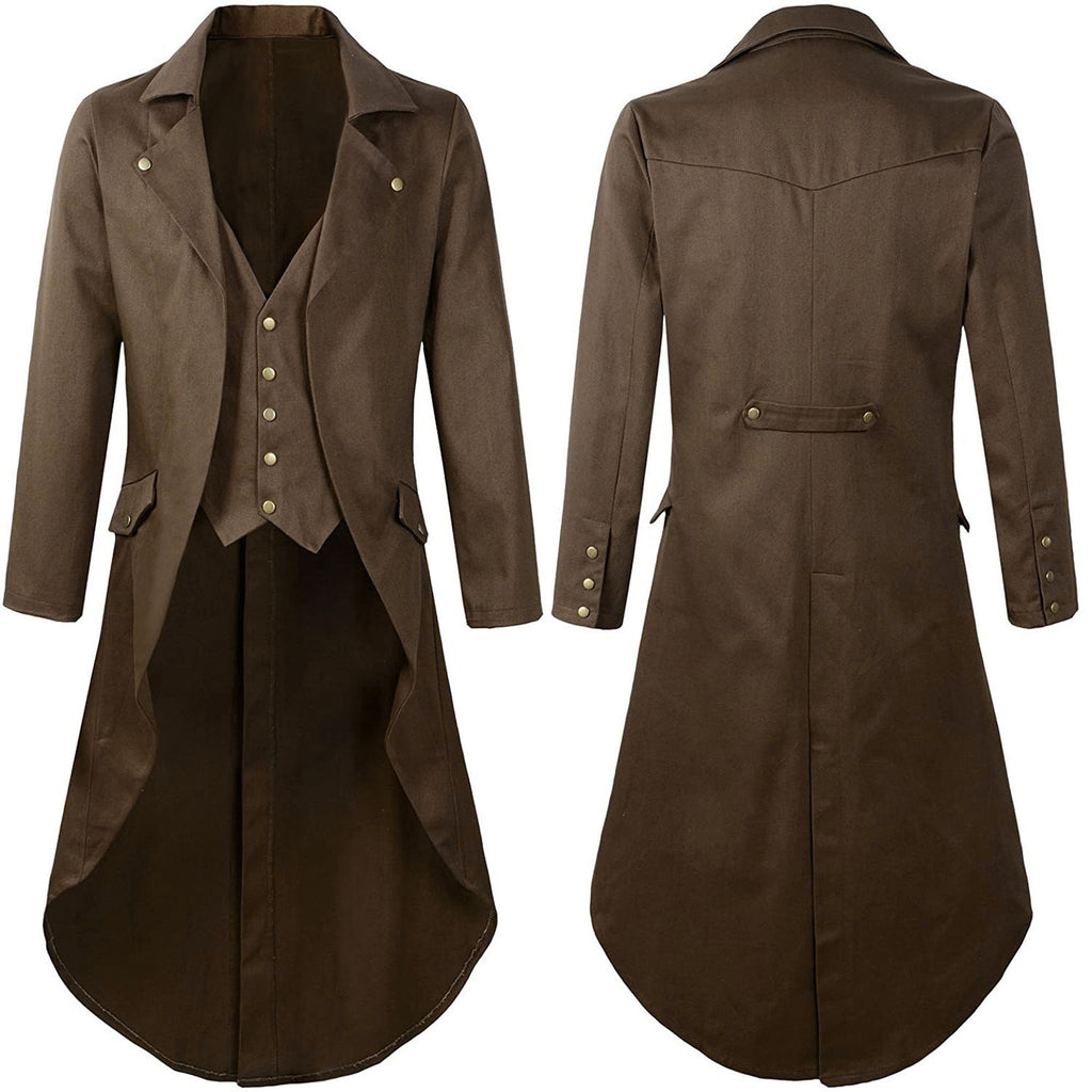 Plus Size Men's Gothic Victorian Coat Steampunk Vintage Tailcoat Jacquard Medieval Suit