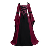 Renaissance Costume Women Medieval Gown Adjustable Lace up Irish Retro Dresses Long Dress Halloween Costumes