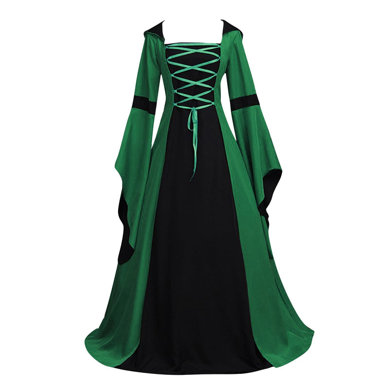 Renaissance Costume Women Medieval Gown Adjustable Lace up Irish Retro Dresses Long Dress Halloween Costumes