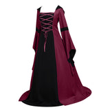 Renaissance Costume Women Medieval Gown Adjustable Lace up Irish Retro Dresses Long Dress Halloween Costumes