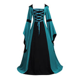 Renaissance Costume Women Medieval Gown Adjustable Lace up Irish Retro Dresses Long Dress Halloween Costumes