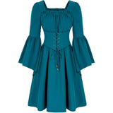 Renaissance Dress Women Medieval Bell Long Sleeve Dress Square Neck Corset Dress Halloween Masquerade Theme Dresse