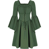 Renaissance Dress Women Medieval Bell Long Sleeve Dress Square Neck Corset Dress Halloween Masquerade Theme Dresse