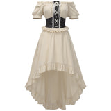 Renaissance Faire Costume Women Pirate Dress Off Shoulder High Low Victorian Steampunk Dress
