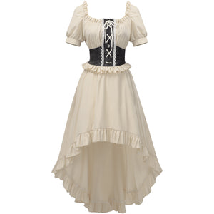 Renaissance Faire Costume Women Pirate Dress Off Shoulder High Low Victorian Steampunk Dress