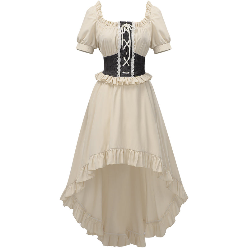 Renaissance Faire Costume Women Pirate Dress Off Shoulder High Low Victorian Steampunk Dress